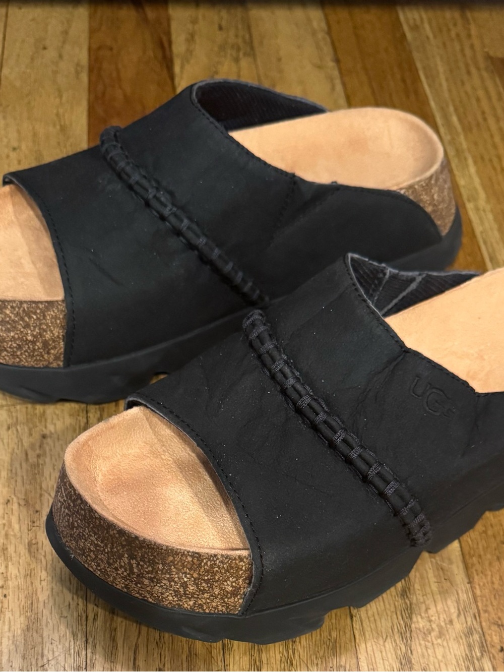 Preloved - Size 9 - UGG Black Open-Toe Braided Strap Platform Clog Mules